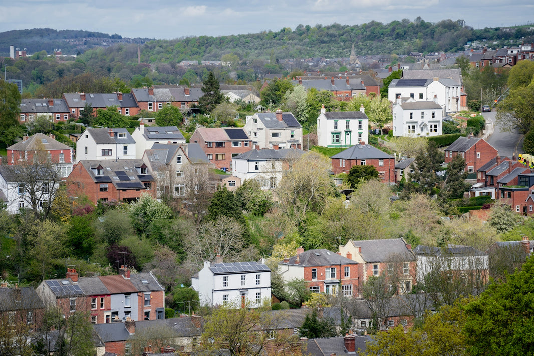 a city with lots of houses and trees