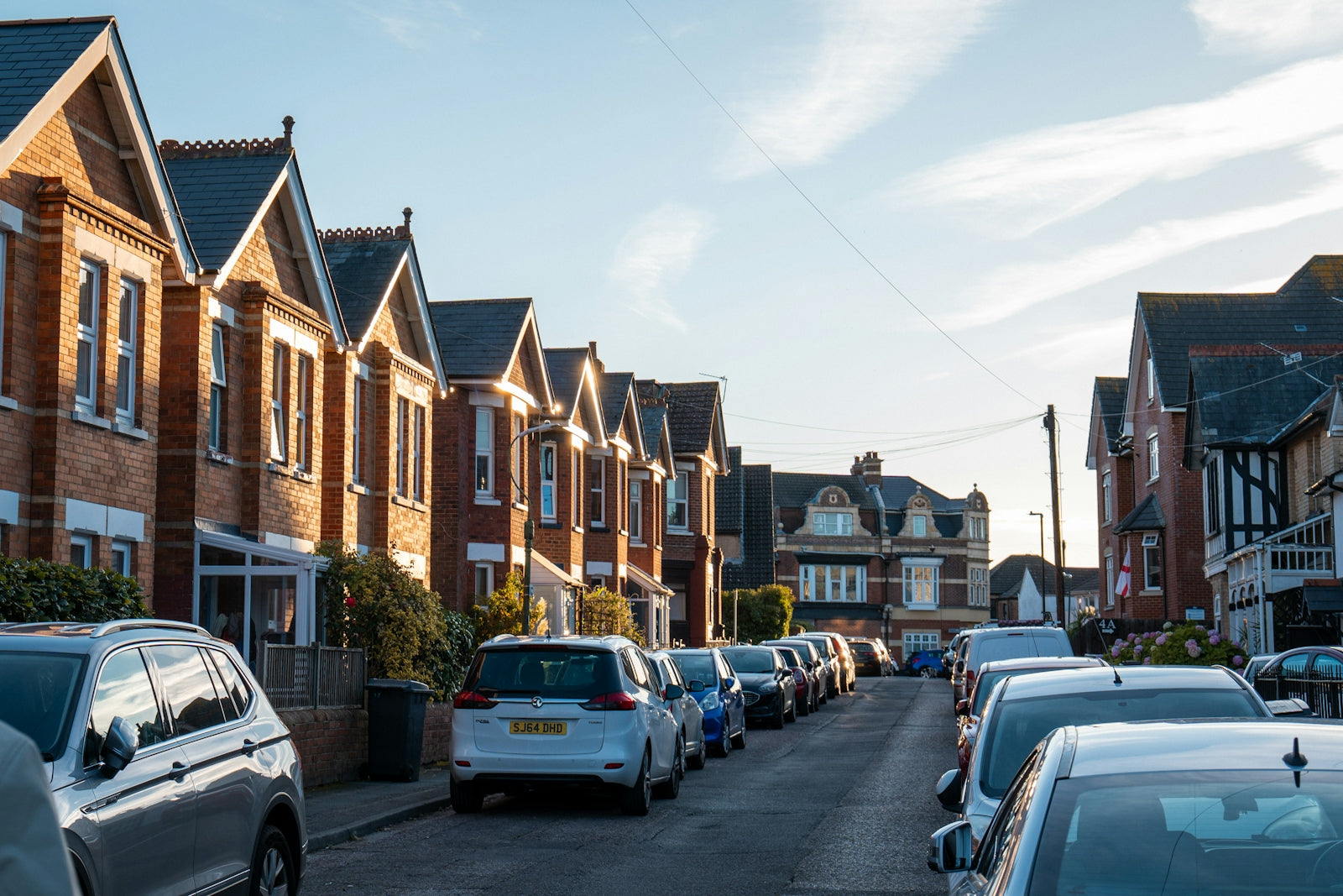 Row of parked cars on a residential street.